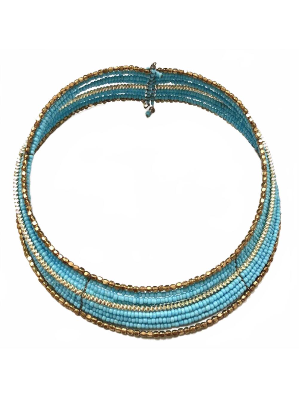 NEW Collection XIIX Turquoise Blue Gold Seed Bead Wrap Collar Necklace 17" L